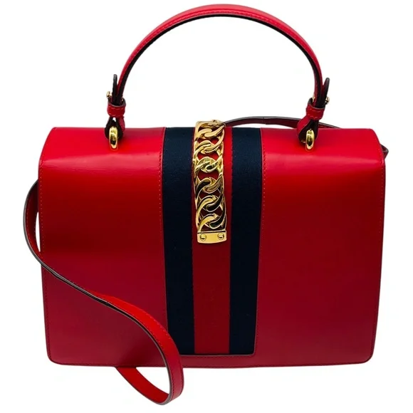 GUCCI RED CALFSKIN LEATHER MEDIUM SYLVIE TWO WAY TOP HANDLE BAG - Picture 3 of 13